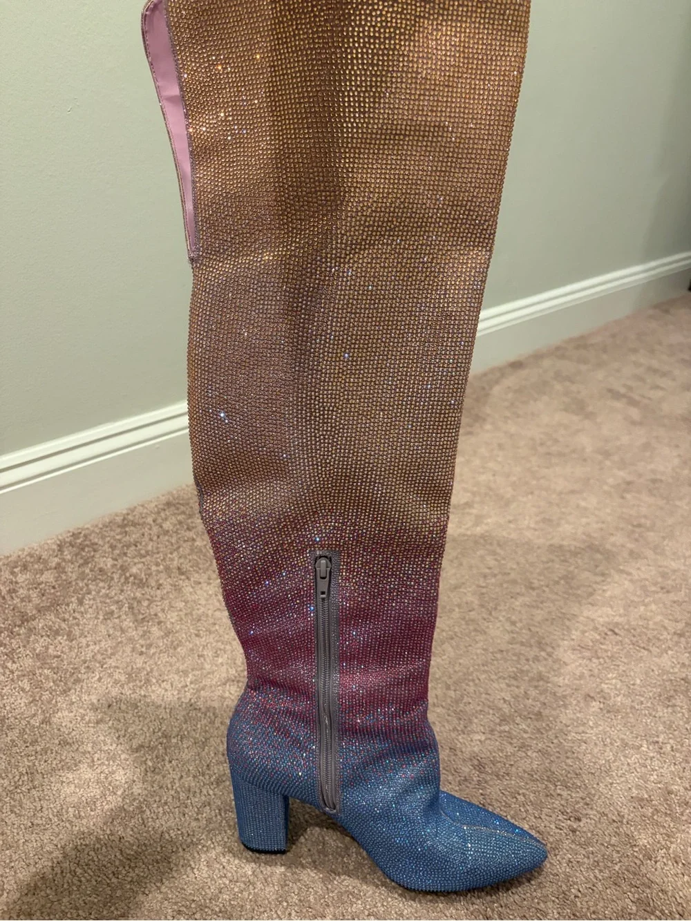Dillards Women’s Ombre Glitter Knee-High Boots - Gold Pink Blue